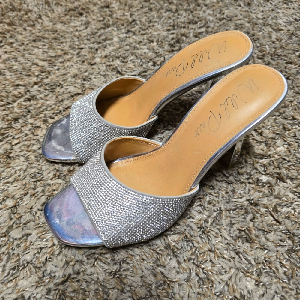 Silver Sandal Heels with Rhinestones